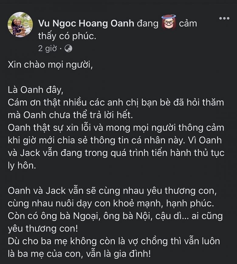 Hoàng Oanh xác nhận ly hôn