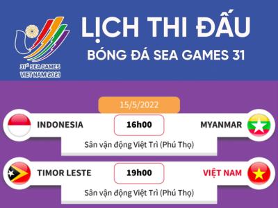 Lịch bóng đá SEA Games 31 hôm nay 15/5: U23 Việt Nam - U23 Timor Leste