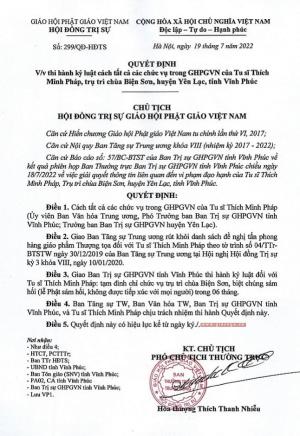 Cách tất cả chức vụ đối với tu sĩ Thích Minh Pháp