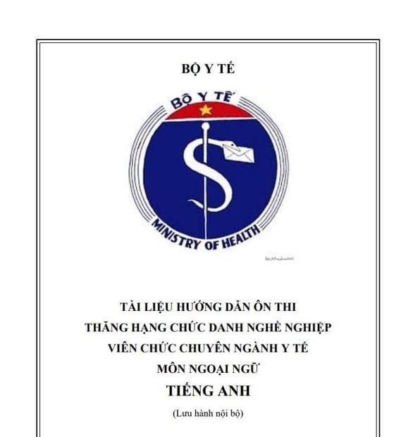 Bìa tài liệu hướng dẫn ôn thi với logo Bộ Y tế bị biến tấu sai lệch.