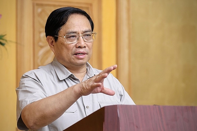 Phát biểu kết luận, Thủ tướng Phạm Minh Chính nhất trí với quan điểm công tác phòng chống bão phải chuẩn bị sẵn sàng cho tình huống "cao hơn 1 cấp" để có sự chủ động chuẩn bị - Ảnh: VGP/Nhật Bắc
