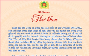 Lãnh đạo Bộ Công an khen Công an TP Đà Nẵng giải cứu 6 người dân bị mắc kẹt do nước lũ