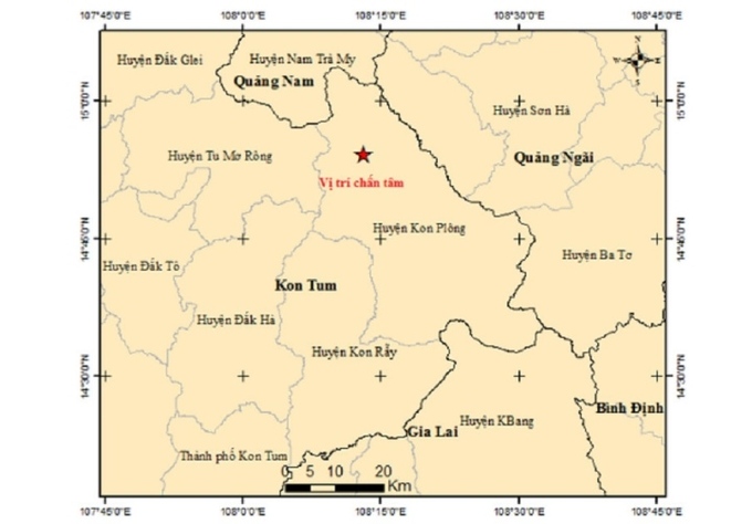 Kon Tum liên tiếp xảy ra 3 trận động đất trong hôm nay ngày 14/12