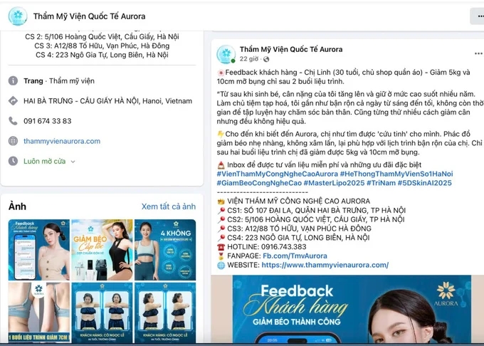 giảm béo công nghệ cao, thẩm mỹ viện Aurora, giảm mỡ không xâm lấn, lừa đảo thẩm mỹ, giảm béo không dao kéo
